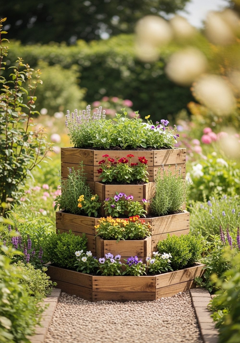 Tiered Pallet Planter Steps By The Garden Path