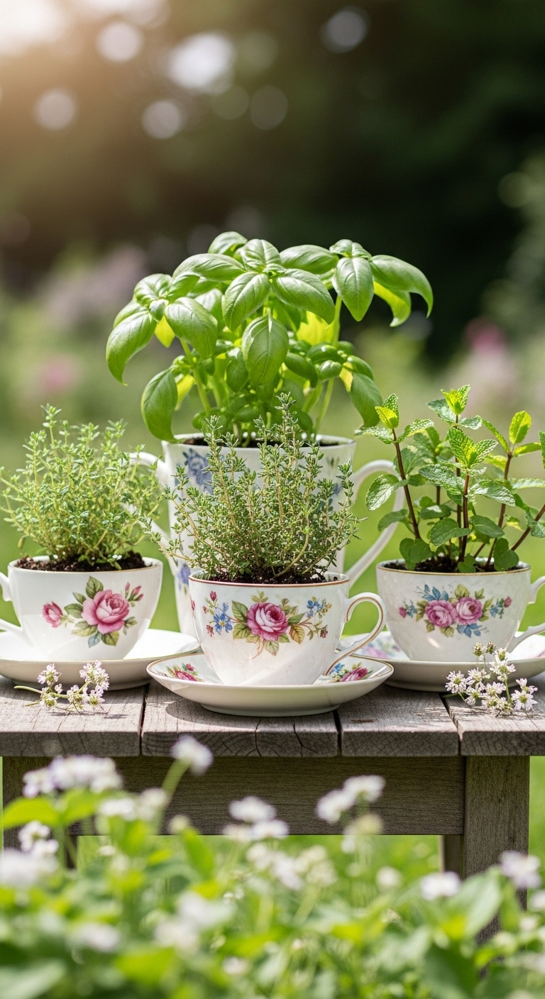Turn Old Teacups Into Herb Planters