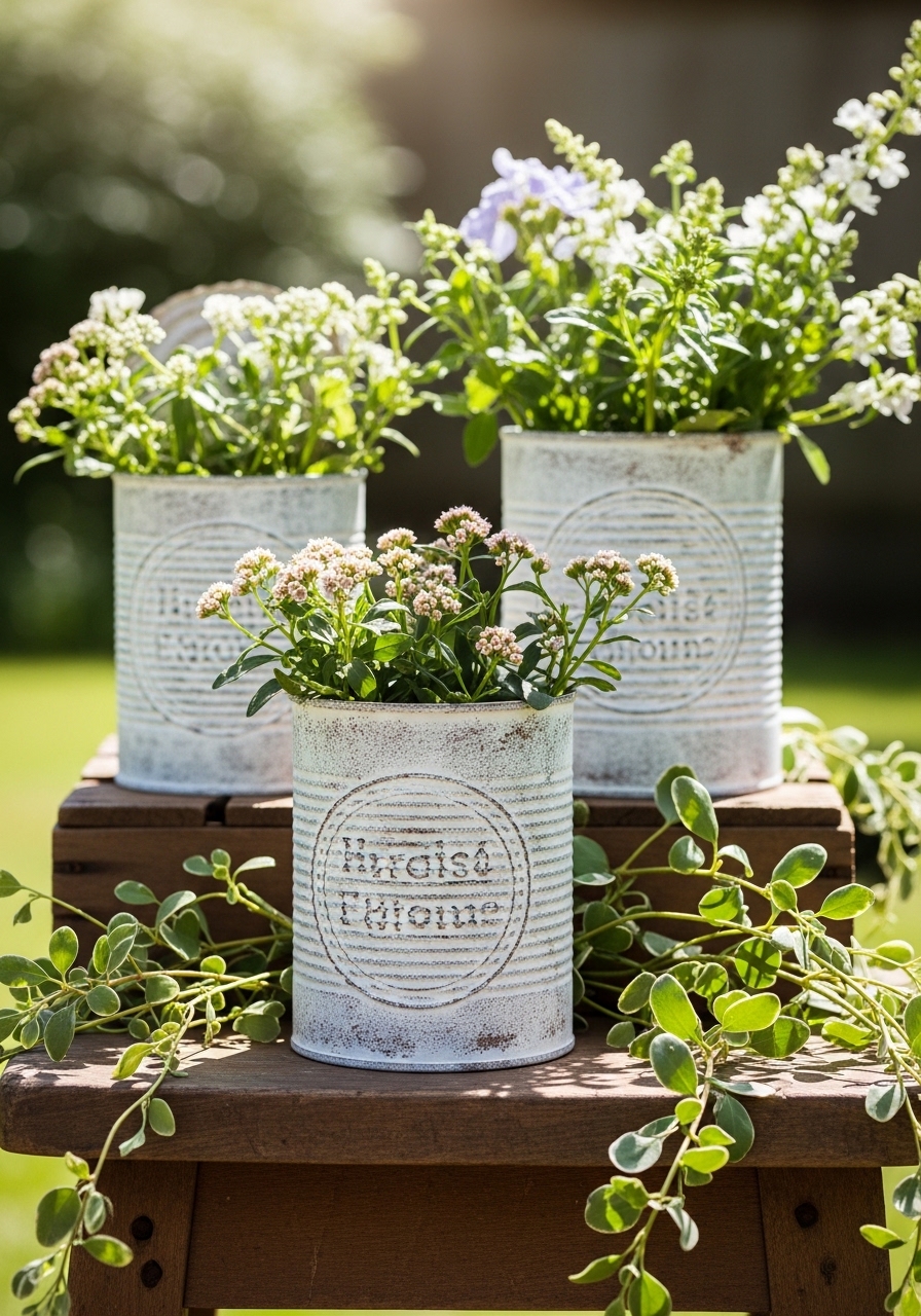 Vintage Distressed Tin Can Planters
