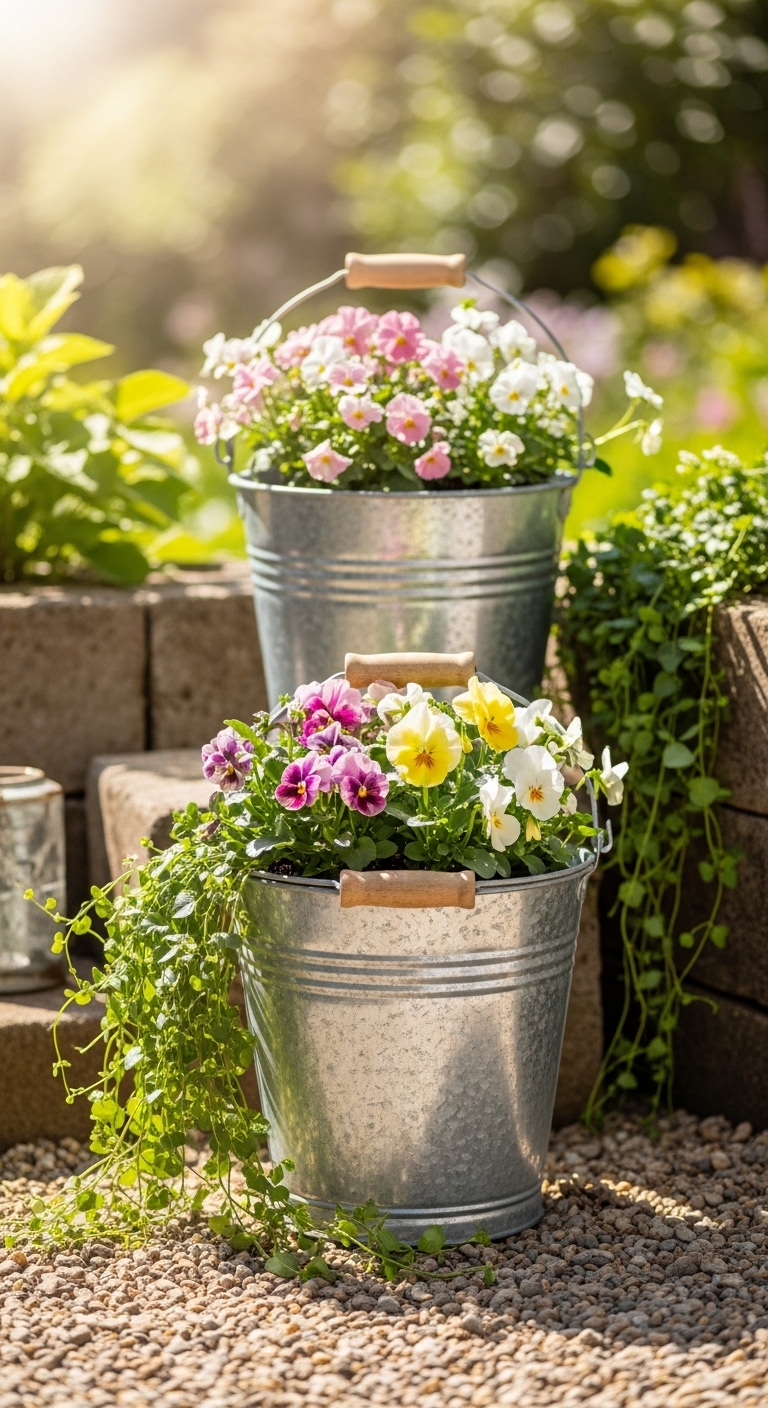 Vintage Metal Bucket Planters