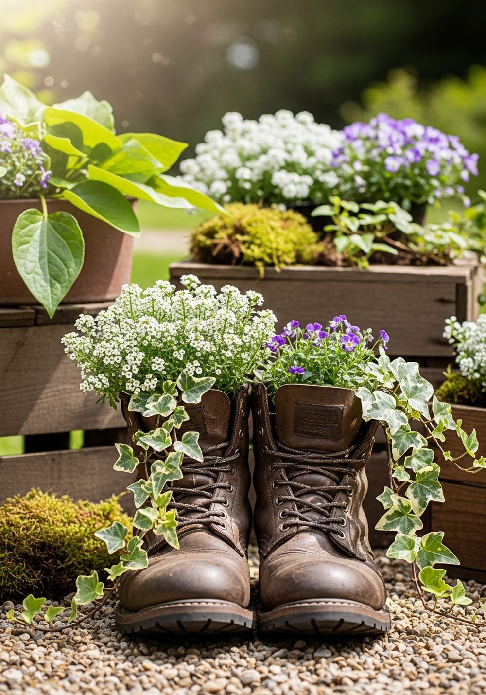Weathered Boot Flower Display