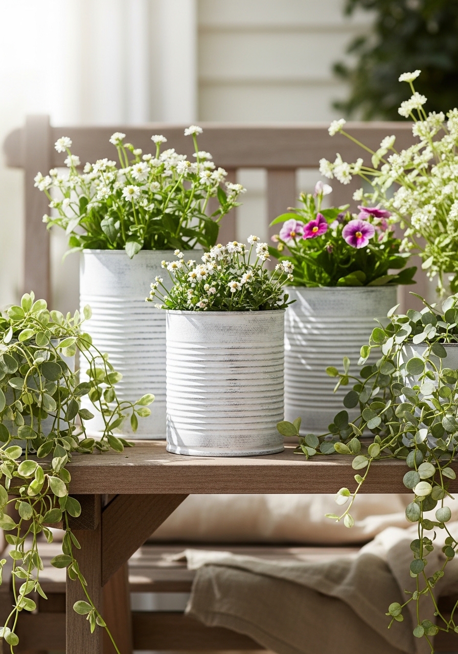 Whitewashed Farmhouse Tin Can Planters