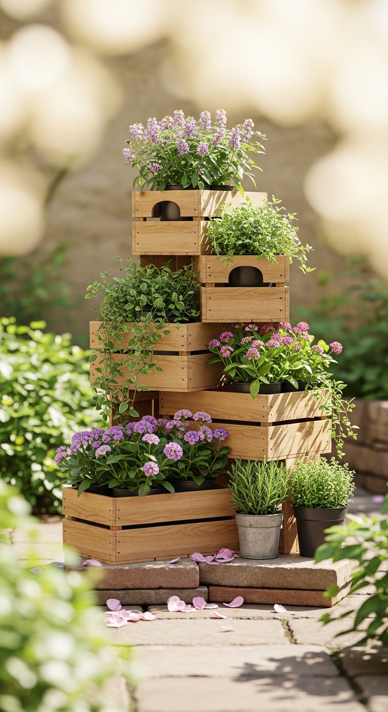 Wood Crate Plant Display