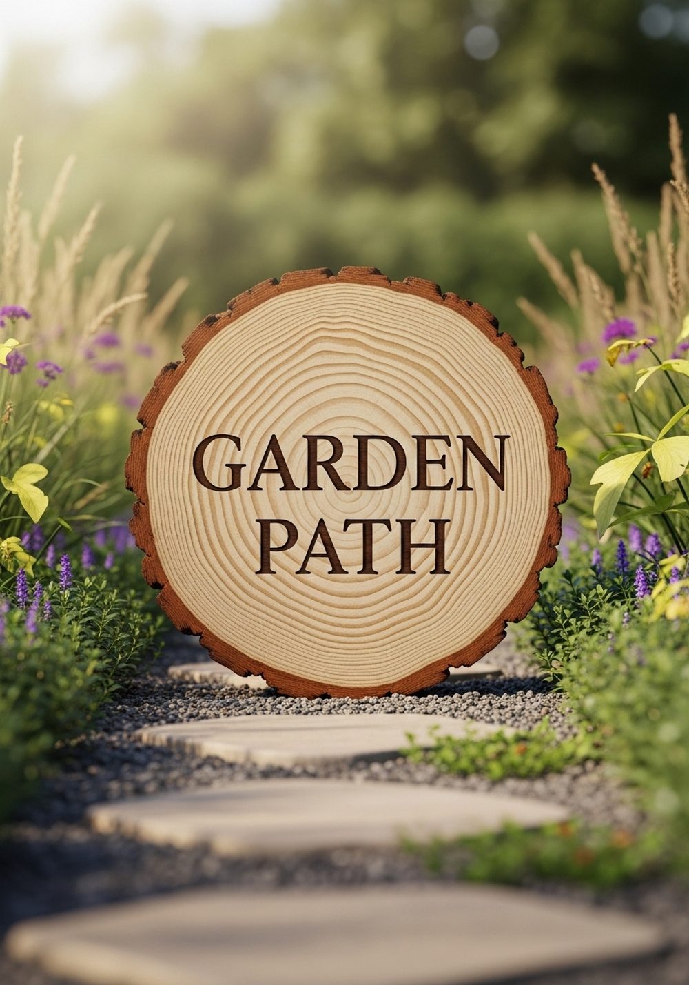 Wood Slice Garden Path Sign