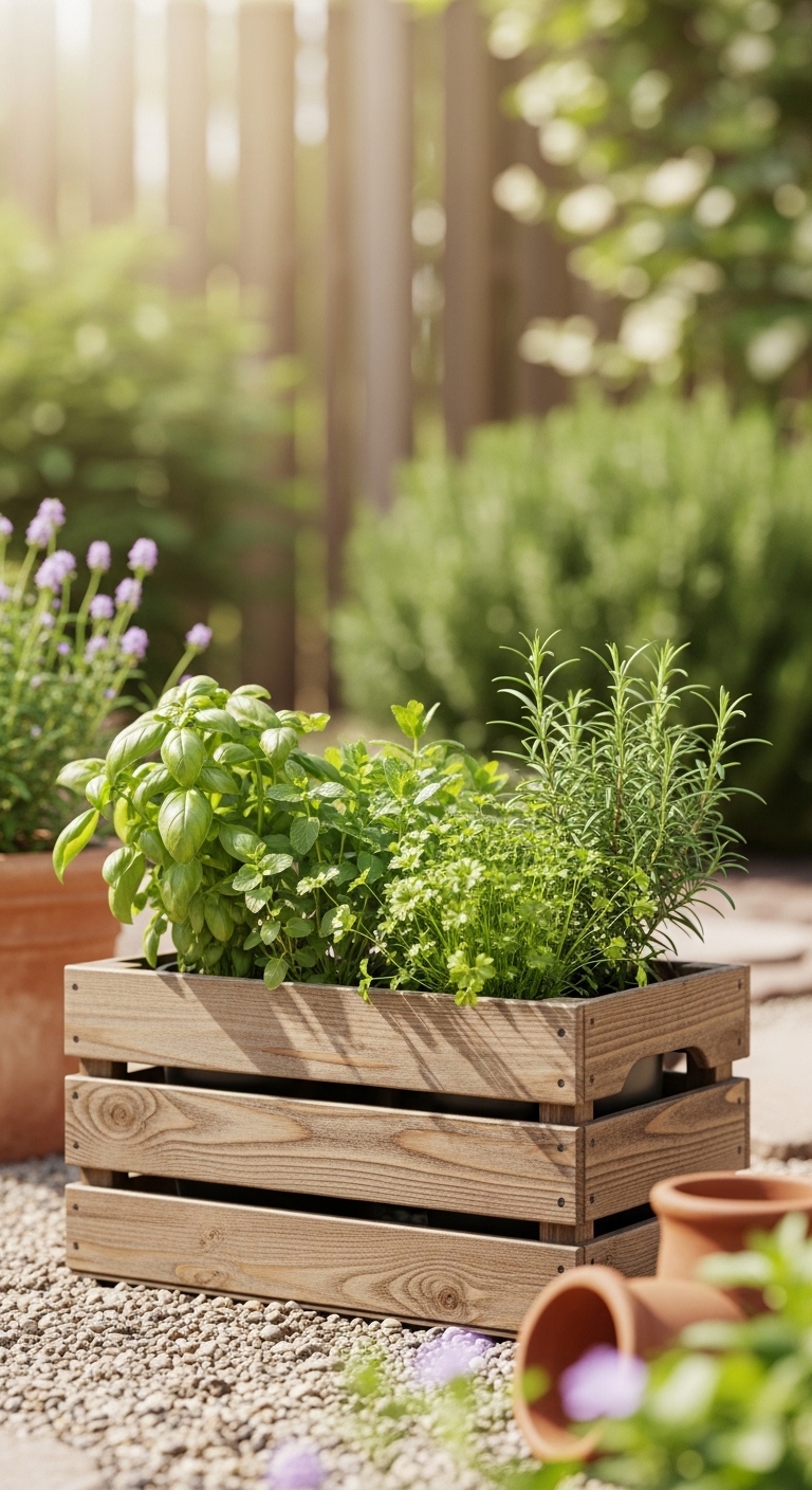 Wooden Crate Herb Planter