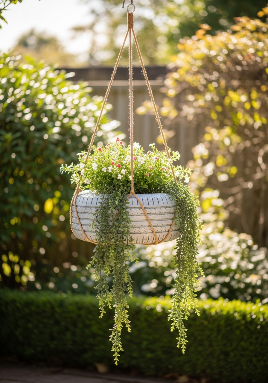 Hanging Tire Flower Basket