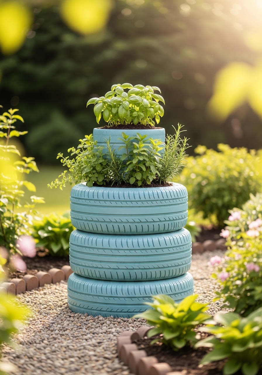 Stacked Tire Herb Tower