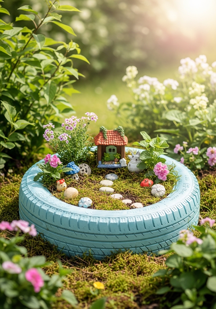 Tire Fairy Garden Display