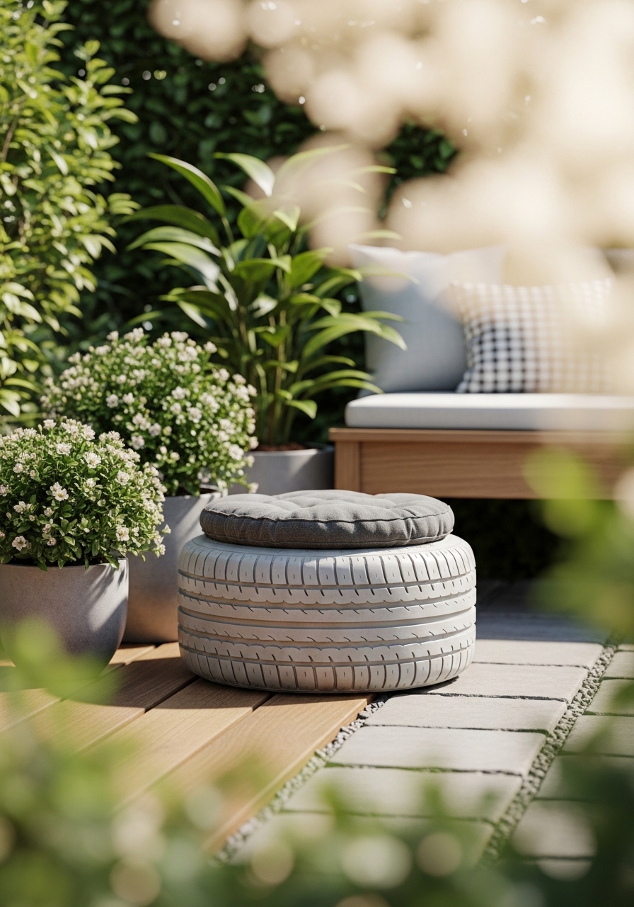 Tire Stool With Cushion Top