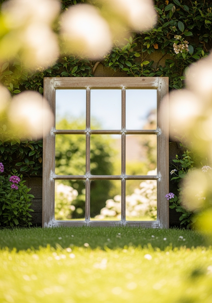 Window Frame Garden Mirror Feature